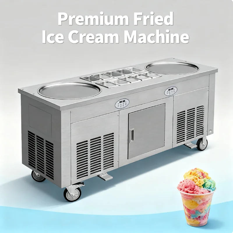 

Commercial Rolled Ice Cream Machine 2800W Fried Ice Cream Machine Maker 2 Pans Ice Cream Roll Machine