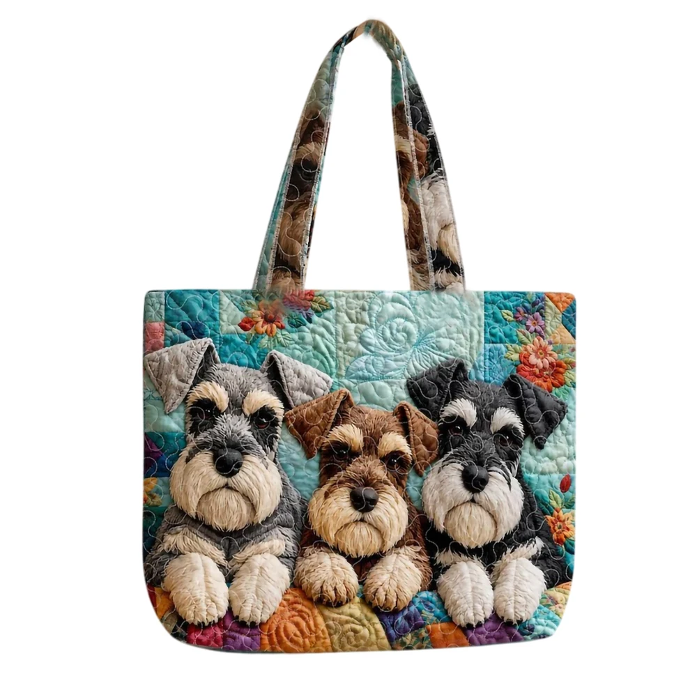 Cute Schnauzer Dog Quilted Tote Bag Lightweight Shoulder Handbag for Pet Lovers Shopping Outdoor Travel Daily Use Gift Idea