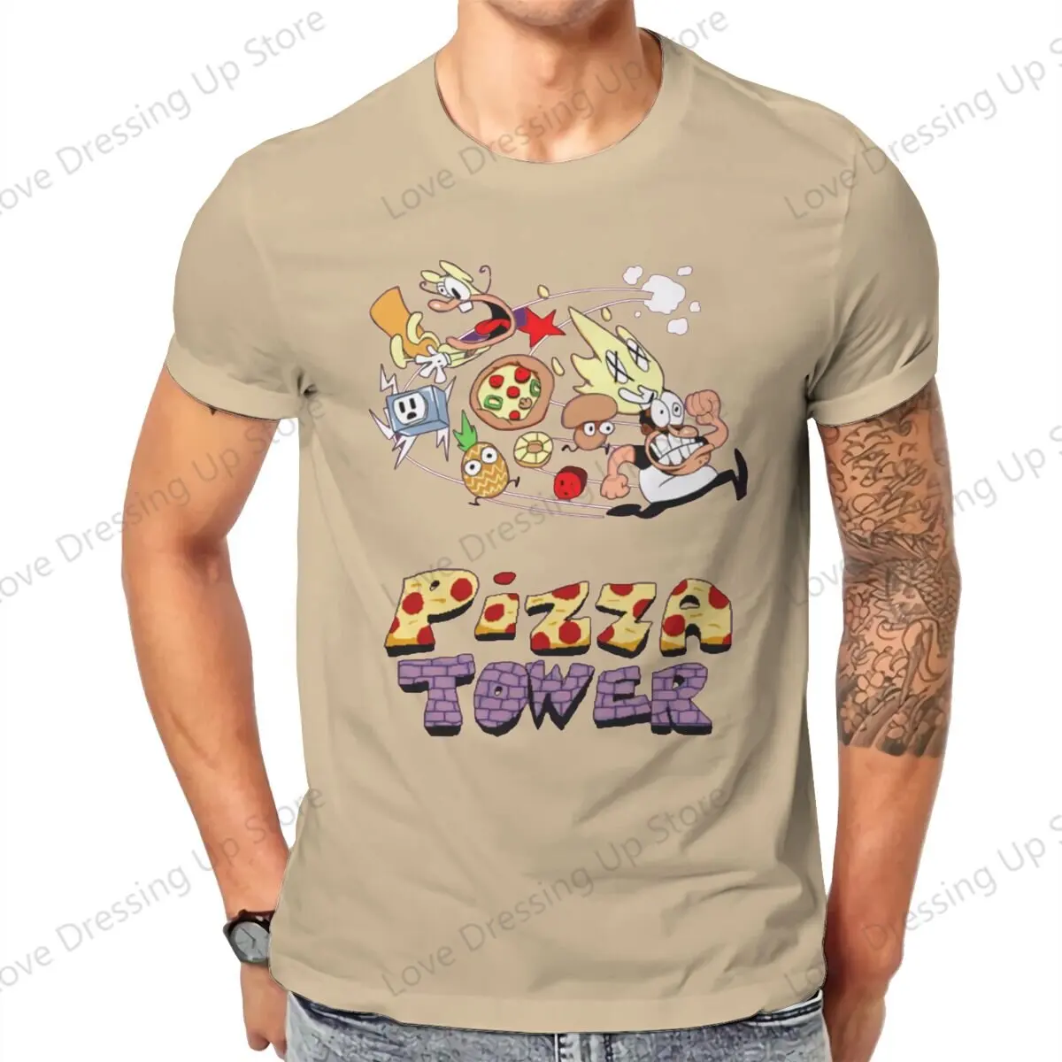 Pizza Tower Peppino Trans Print Cotton Short  Sleeved T-shirt Men Women Versatile Pizza Tower Game Summer Creativity  Tops