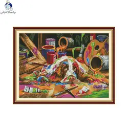 Joy Sunday Cross Stitch Complete Pattern Set Animal Puppy Handmade 11CT 14CT Needlework DIY Home Decor Handicrafts Sewing Kit