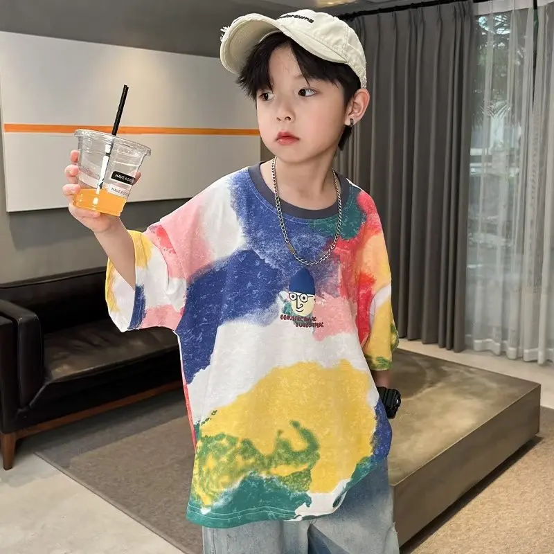 2023 Summer Streetwear Children\'s Clothing Painted Graffiti Cartoon T Shirt Boys and Girls Short Sleeve Tops Children\'s Tees