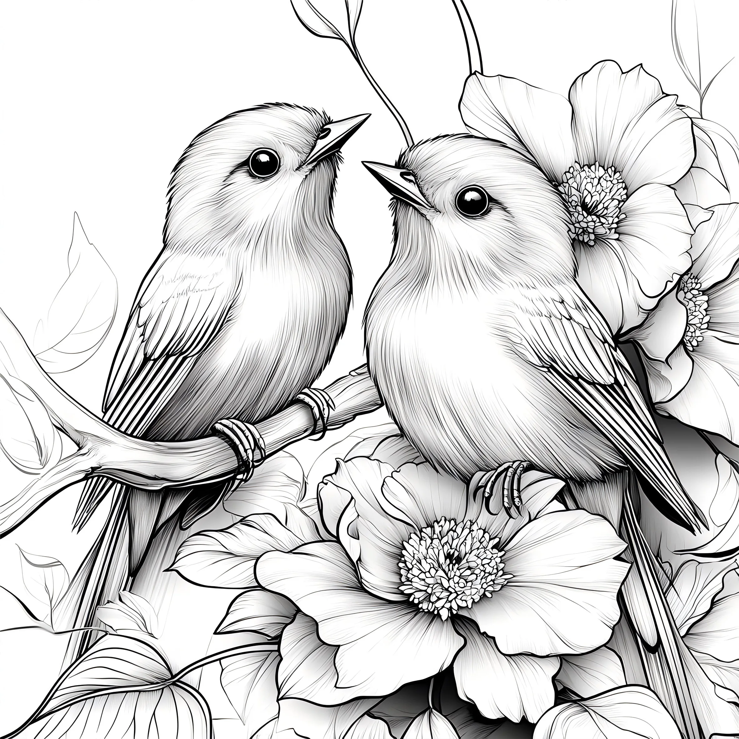 花と鳥の塗り絵,大人の絵本,オリジナルデザイン