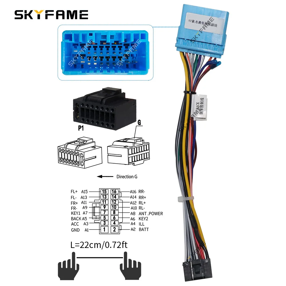 SKYFAME Car 16pin Wiring Harness Adapter Decoder Android Radio Power Cable For MG ZS RZ-SAIC07