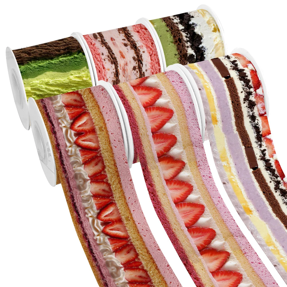 5 Yards Sweet Cake Fruit Pattern Printed Grosgrain Ribbon for Cheer Bows DIY Girl Headwear Hair Bows Satin Ribbon