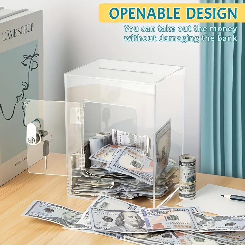 Acrylic Money Box Transparent Envelope Wedding Largeclear with Lock and Keys Large Capacity Clear Acrylic Money Box for Cash