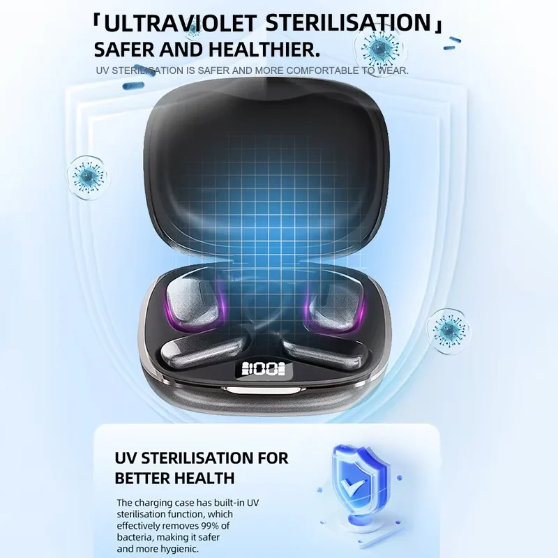 جديد JM20 سماعة لاسلكية تعمل بالبلوتوث UV التعقيم سماعات معلقة الأذن ستيريو ثنائي الترا طويلة المدى بلوتوث 5.0 الترجمة