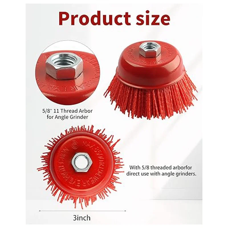 4Pc Grinding Nylon Cup Brushes 3Inwire Wheel For Angle Grinder 5/8In-11Threaded Shaft Nylon Wire Brush For Angle Grinder Durable
