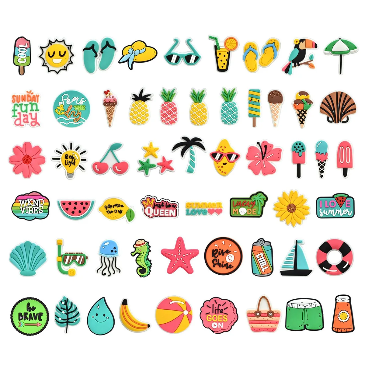 56pcs New Cartoon Summer Beach DIY accessories PVC Praise Shoe charmas clow for clogs Slides Gift Idea Easy to install Removable