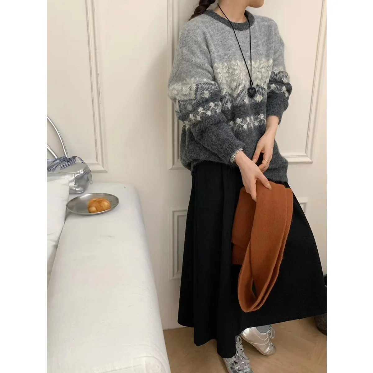 UMI MAO suéter de punto Top patrón de diamante Otoño Invierno suelto suave lana estilo perezoso suéter mujeres