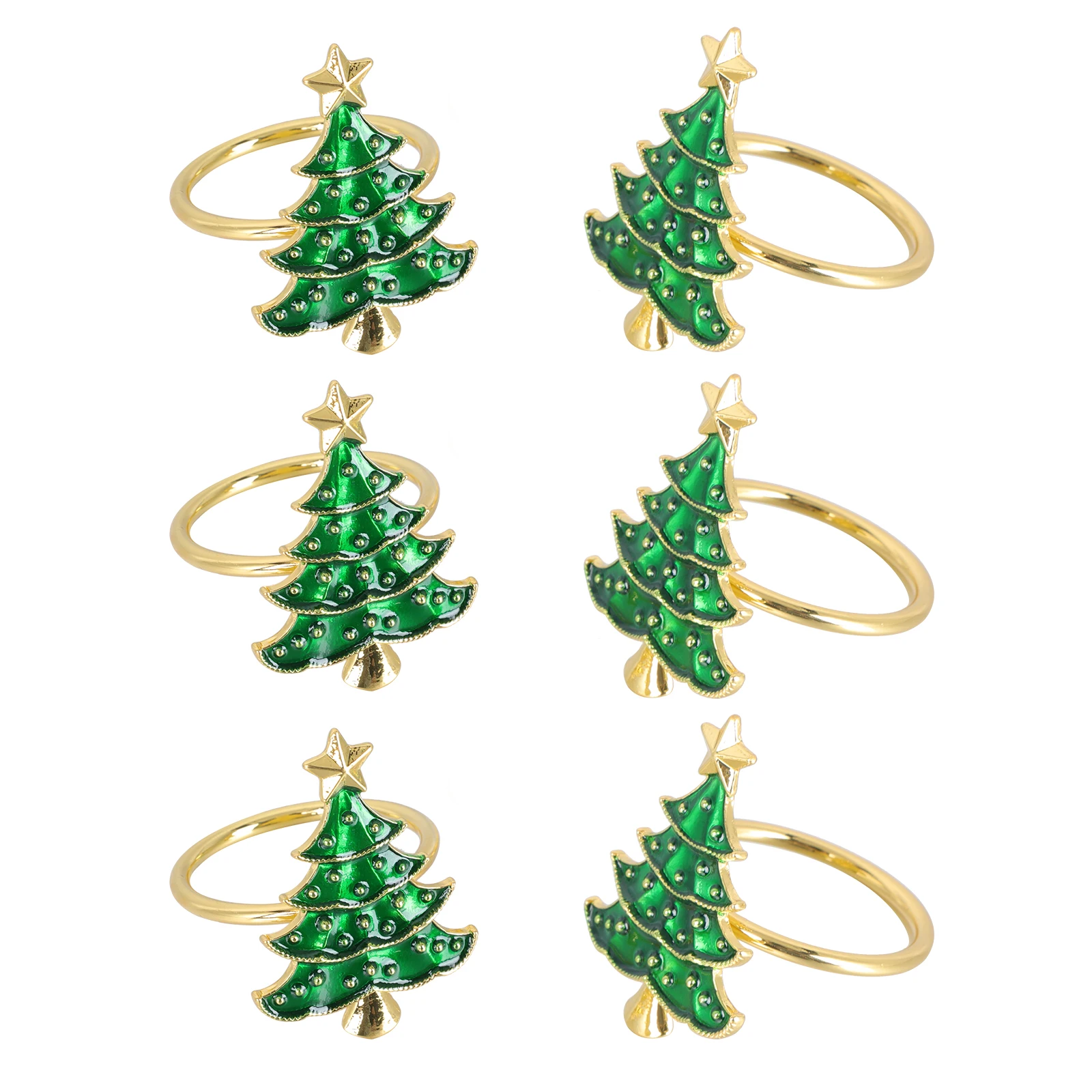 

6pcs Green Small Christmas Tree Napkin Rings Metal Buckles for Dining Table Decor Holiday Party Gifts Shine in Light