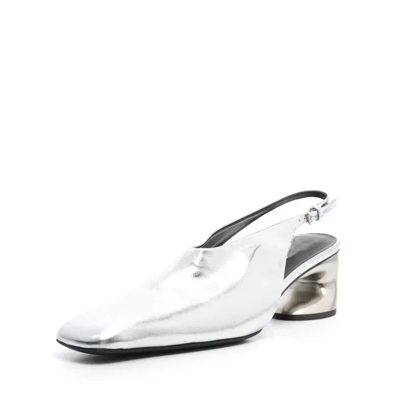 

2025 Women's High Quality Square Head Crystal Shaped Heel Retro Sandals European and American Fashion Back Hollow Single Shoes