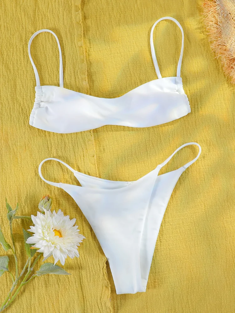 String Bikinis Push Up Swimwear Sexy Swimsuit Women Two Piece Suits Micro Thong White Color Bathing Suits Beach Wear