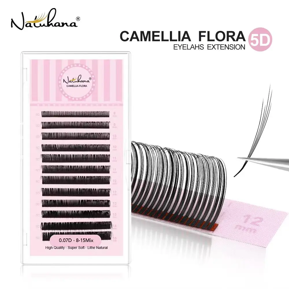 NATUHANA 5D Wispy Premade Russian Volume Fans Spiky Fairy Flower Faux Mink Wimpernverlängerung Einzelne Künstliche Wimpern
