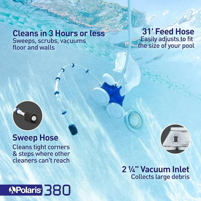 Vac-Sweep 380 Pressure Inground Pool Cleaner, Triple Jet Powered, 31ft of Hose with a Single Chamber Debris Bag