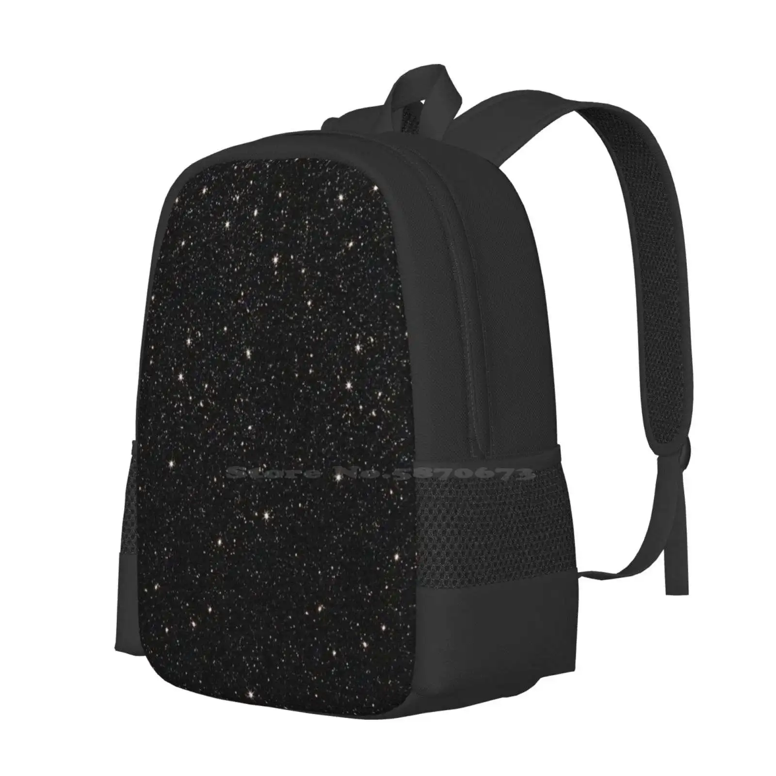 Black Glitter Teen College Student Backpack Pattern Design Bags Black Glitter Black Sparkle Black Glam Glitter Lover Black Lover