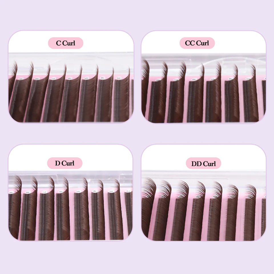 Dark Brown Eyelash Extension 0.05 0.07 มม.สีน้ําตาลขนตาส่วนบุคคลผสม 8-15 มม.สีธรรมชาติปลอมรัสเซียขนตา