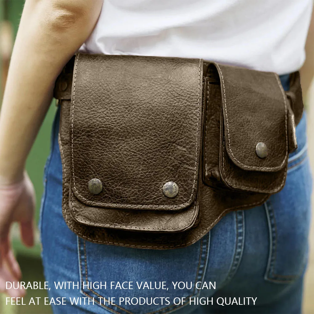

Women Fanny Pack Hiking Camping PU Leather Waist Bag Phone Adjustable Storage Belt Pouch Fitness Sports Exercise