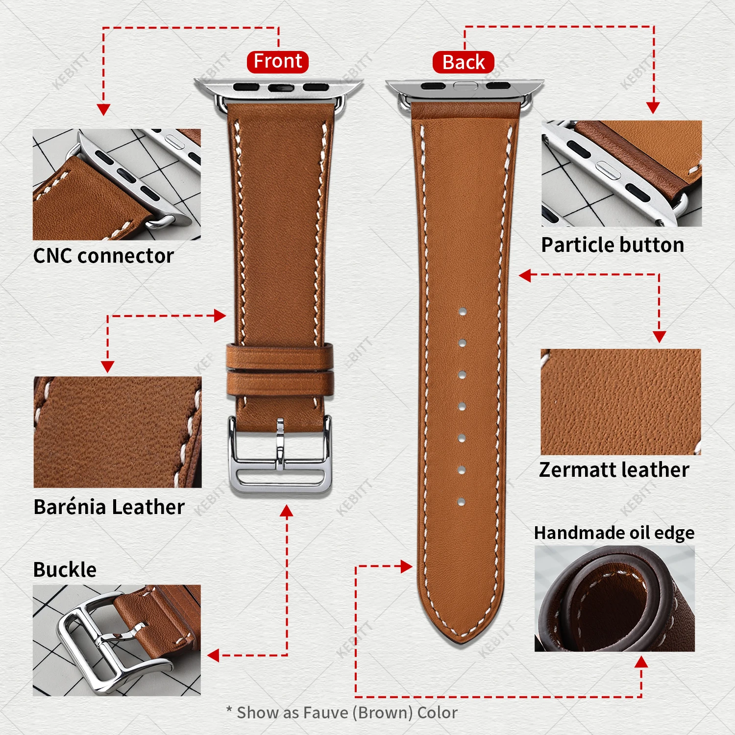 Kebitt For Apple Watch Series11 10 Ultra3 2 9 8 7 6 SE3 Strap High Quality Genuine Leather Band Iwatch 46 42 41 45 49mm Bracelet