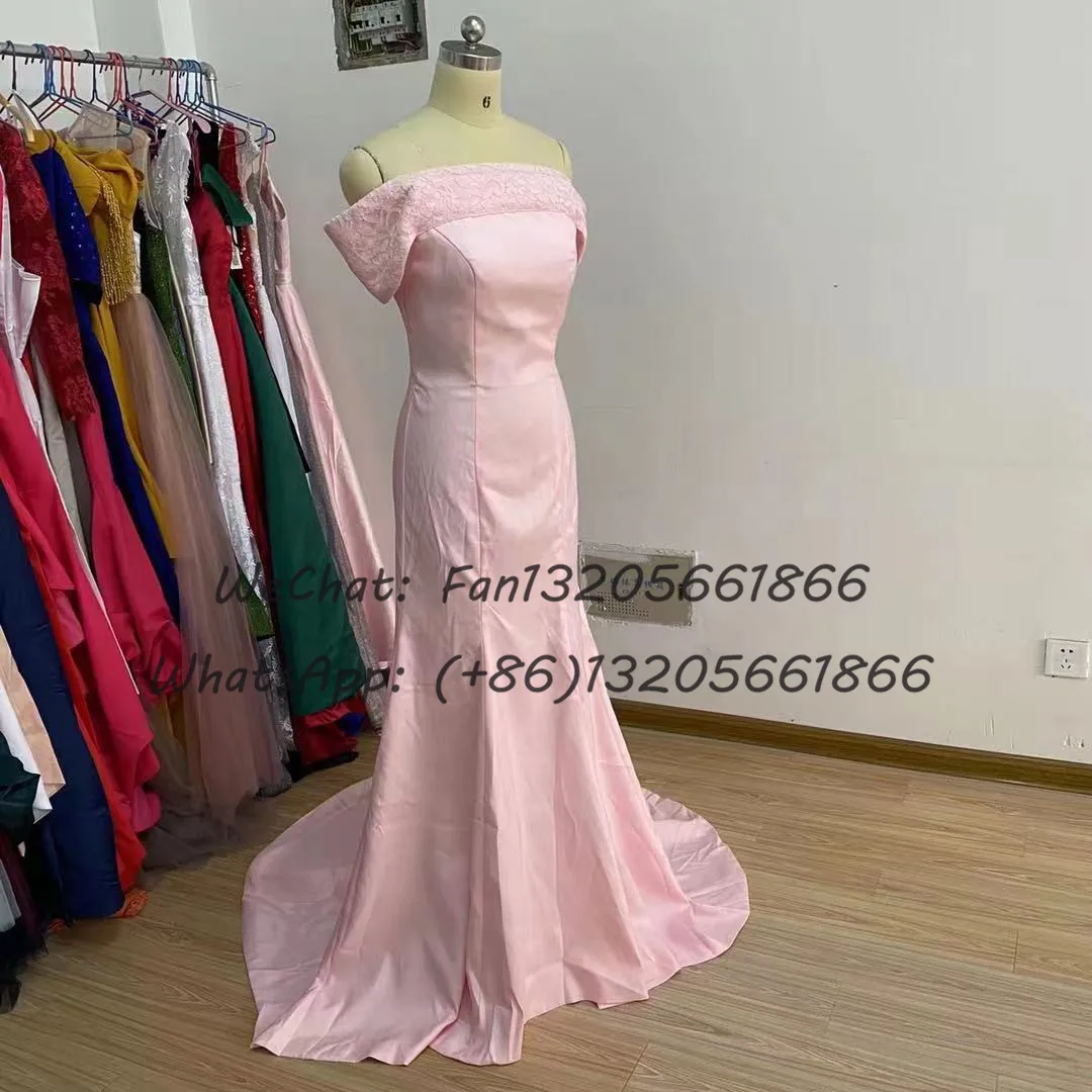 Elegant Lace Off Shoulder Bruidsmeisje Jurken Lange Mermaid Sweep Trein Roze Bruiloft Jurk Voor Afrikaanse Vrouwen Prom Gown