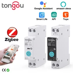 TUYA ZigBee Smart Circuit Breaker Smart Switch 1P 63A DIN Rail for Smart Home Wireless Remote Control Switch by APP TONGOU