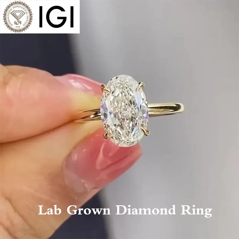 

1-3CT Кольцо с бриллиантом овальной огранки EF / VS VVS Lab, сертифицированное IGI, обручальное кольцо из желтого золота 14 карат, 18 карат, подарок для женщин, изящное