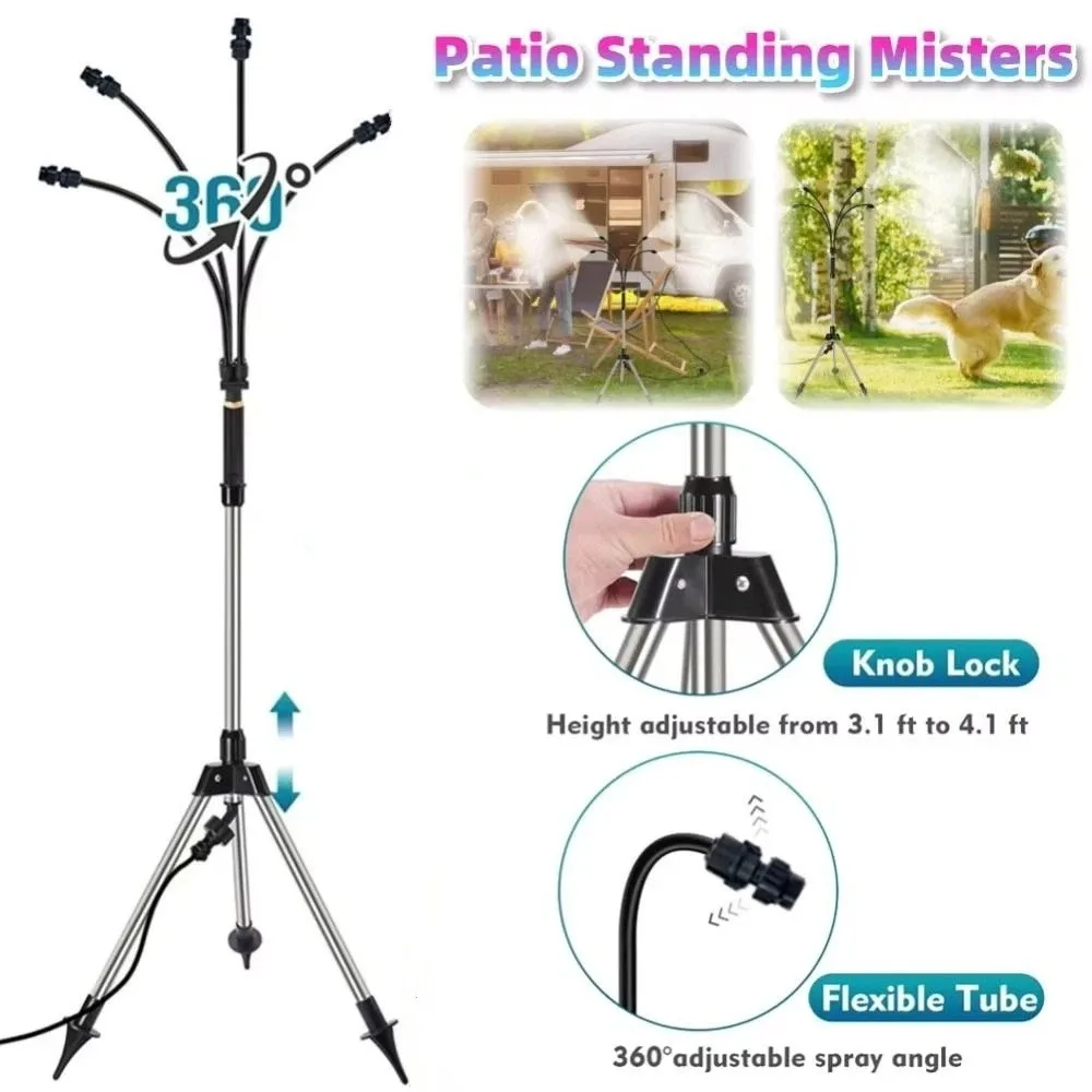 Adjustable Height Standing Misters Mist Fan Portable Misting System With Filter 26.5FT Line Misting Cooling System Outdoor