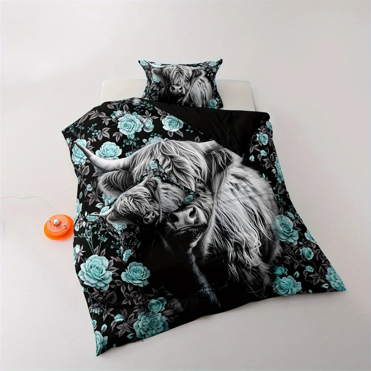 Green Rose Around Cow Printed Duvet Cover No Filling 3PCS Bedding Set High-Definition Huper-Realistic Style For Adult Kids Room