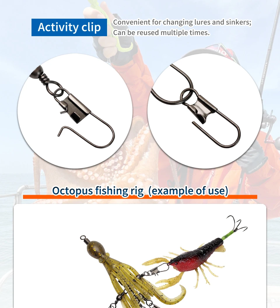 2 stücke Silikon Octopus Köder Angeln Stecker Pin Set Tintenfisch Jig Haken Wirbel Lager Roll Wirbel Solide Ring Tackle für angeln – Detail 3