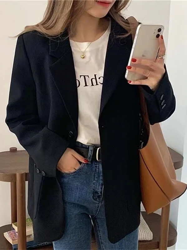 Black Loose Fit plus Size Women's Suit Jacket Brand Tag Snipped Large Size Spring Autumn High Waist Korean Style Commute