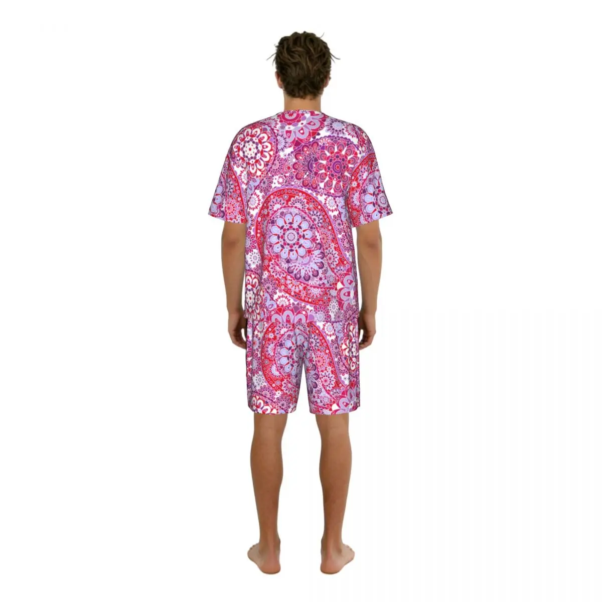 Men's Casual Pajama Set Short Sleeve T-shirt Shorts Orient Bohemian Paisley Pattern Floral Folkloric Home Clothes Sleep Suit