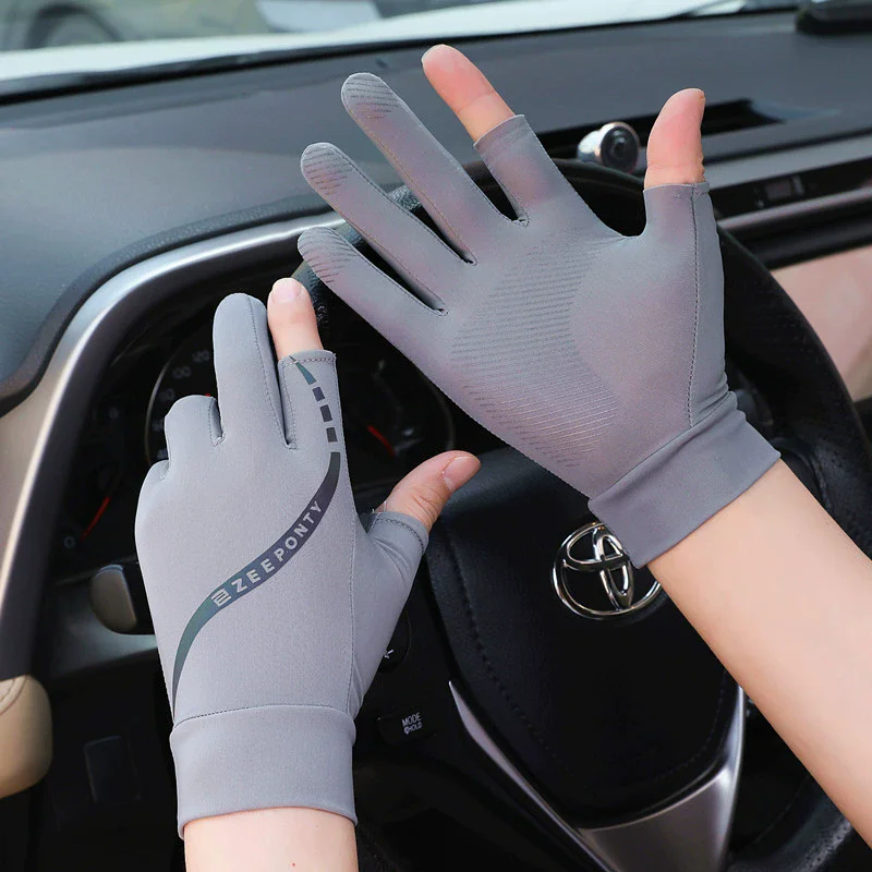 Männer Sommer Eis Seide Radfahren Handschuhe Dünne Sonnencreme Fahren Halbfinger Touchscreen Angeln Handschuhe Zwei-Finger-Design – Detail 9