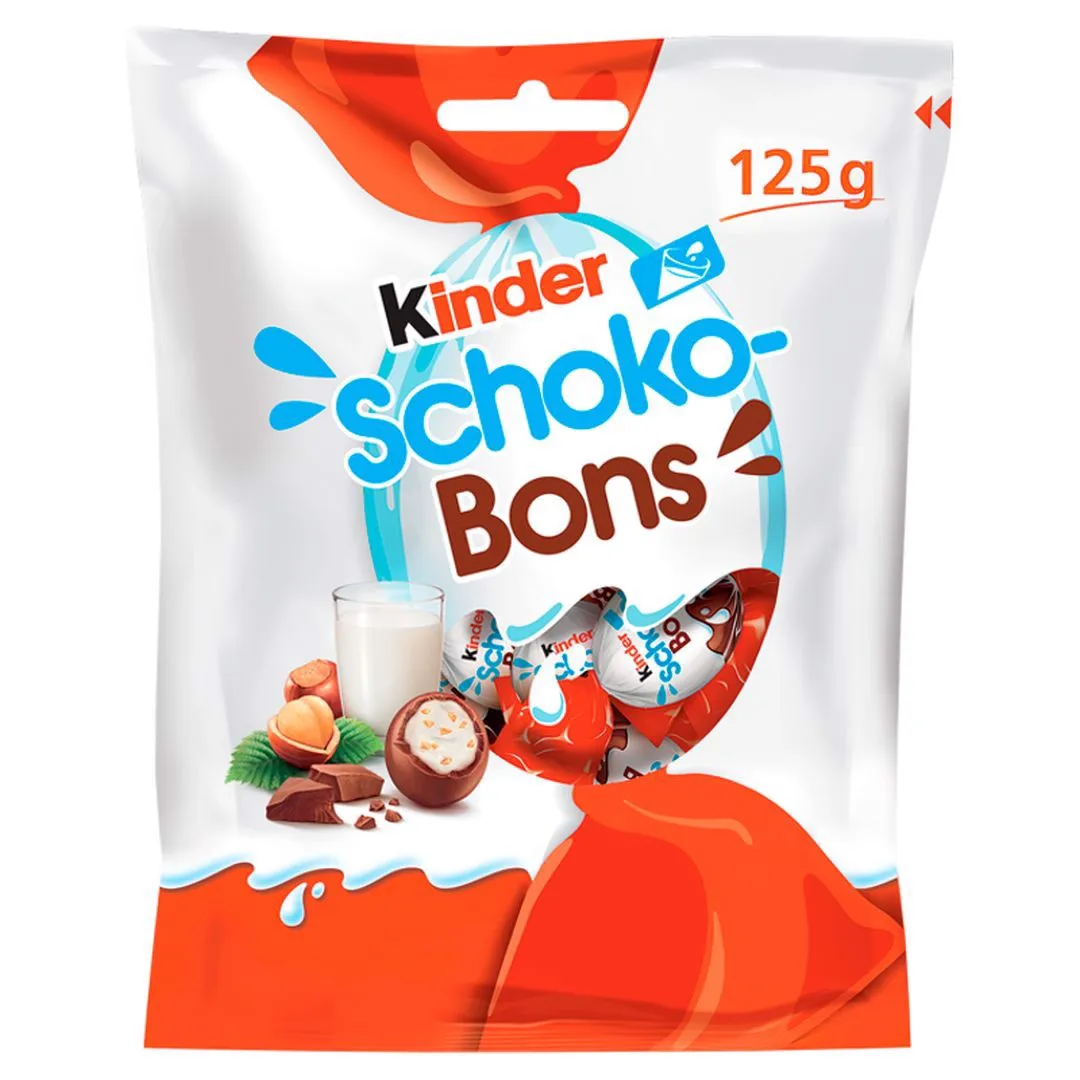 Kinder schoko-bons milch schokoladen schokolade mit milch füllung und nüsse 125 g