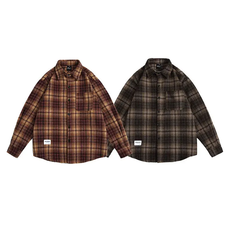 

Retro Japanese Sle Long Sve Loose Fit Collared Men's irt Outerwear for Commuting Youth Faion Autumn Spring Wear