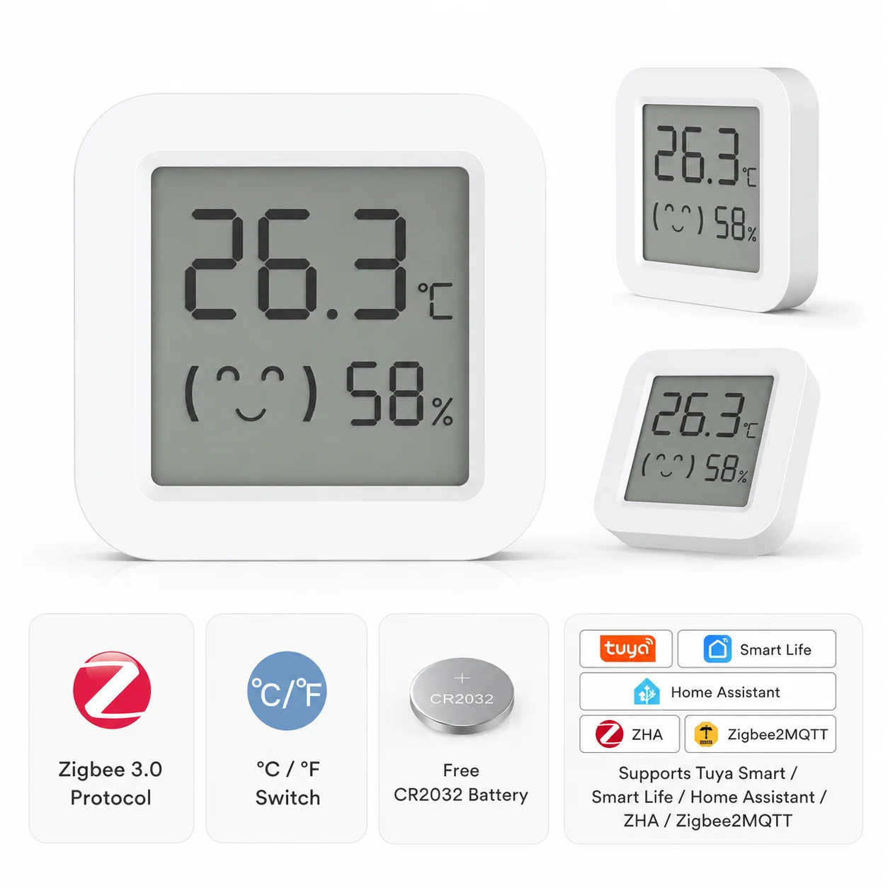 Zigbee2MQTT Tuya Temperature Humidity Sensor Thermometer Hygrometer Require Hub Work with Tuya Smart Alexa Yandex Home Assistant