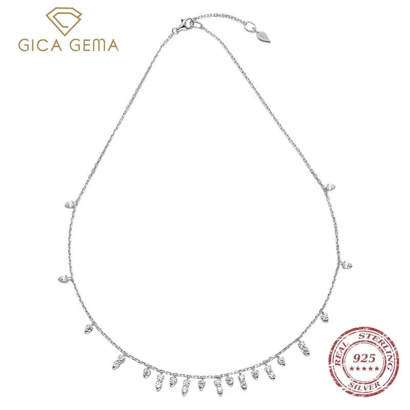 

GICA GEMA Fashion Solid 925 Sterling Silver High Carbon Diamond Tassel Necklace Pendant For Women Wedding Party Fine Jewelry