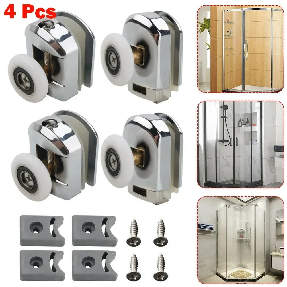 4pcs Shower Door Rollers Zinc Alloy Single Shower Door Roller Runners Wheels Pulleys 25mm Glass Sliding Door Pulley Home