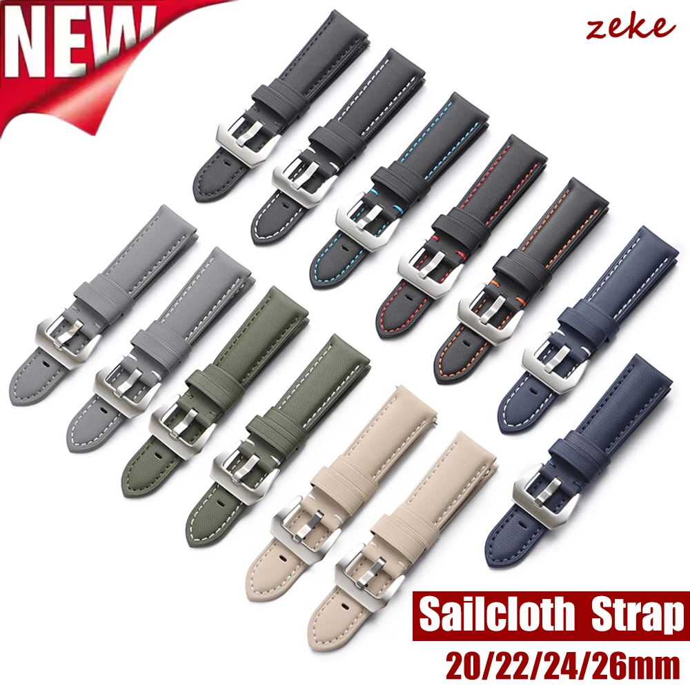 Universelles Uhrenarmband mit Nähten, langlebiges Segeltuch und Leder-Uhrenarmband, 20 mm, 22 mm, 24 mm, 26 mm, Uhrenarmband-Zubehör, perforierter Gürtel