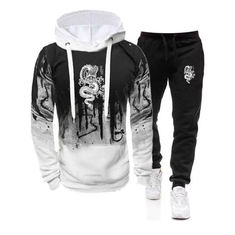 Fashion Faith Printed Autumn Men\'s Casual Tracksuit Men Sweatshirts and Sweatpants Two Pieces Sets Sportswear Plus Size Clothing