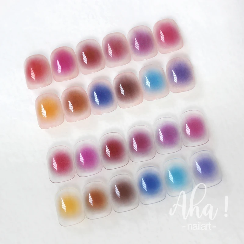 3D Blush Gradient Nail Art Stickers 12-Colors Aha Self-adhesive Rainbow Jelly Slider Japanese Style Translucent Gel Polish Wraps