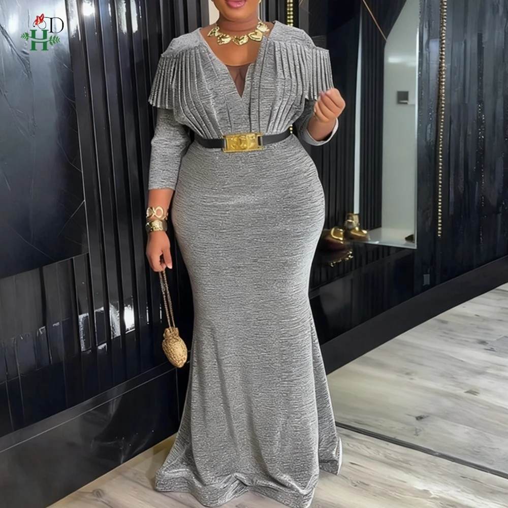 فستان أفريقي جديد للنساء مقاس كبير فستان تركيا برقبة على شكل V مطوي على الكتف حورية البحر فستان ماكسي لحفلات الزفاف رداء أفريقيا