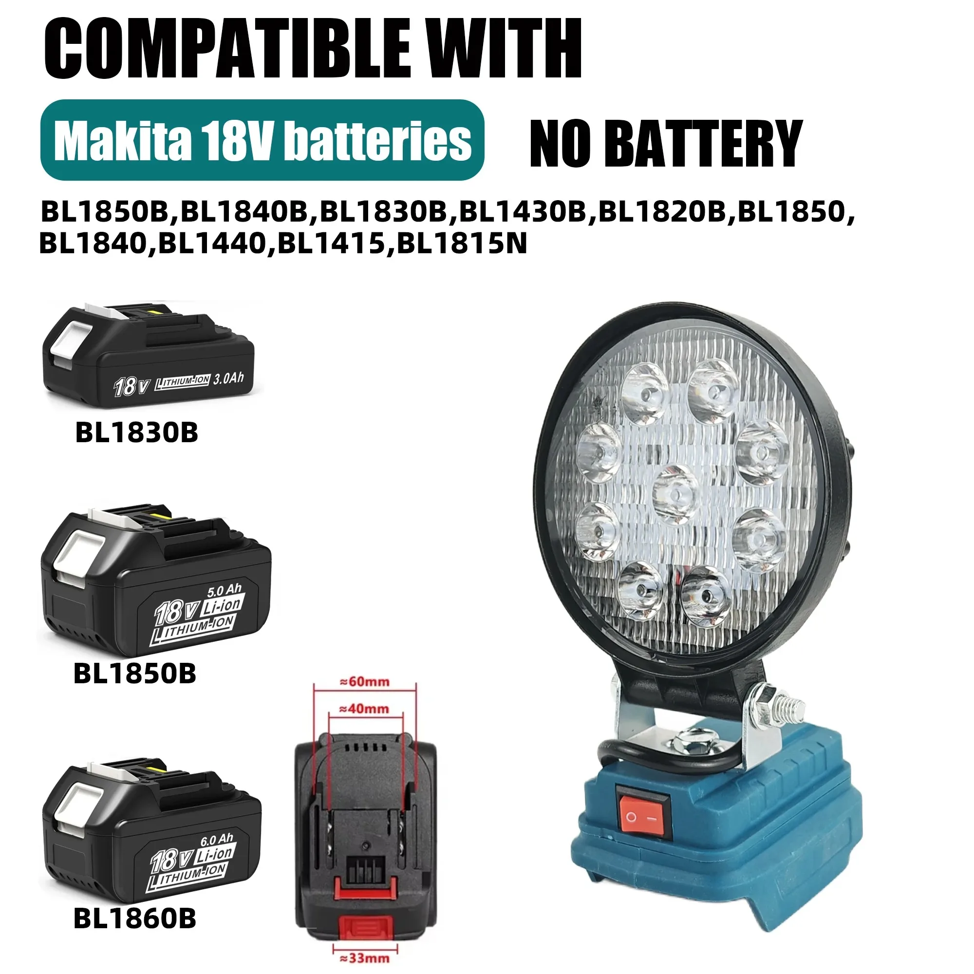 

Для Makita/Milwaukee/Dewalt 18V20V аккумулятор 4-дюймовый беспроводной светодиодный фонарь уличный рабочий свет без батареи