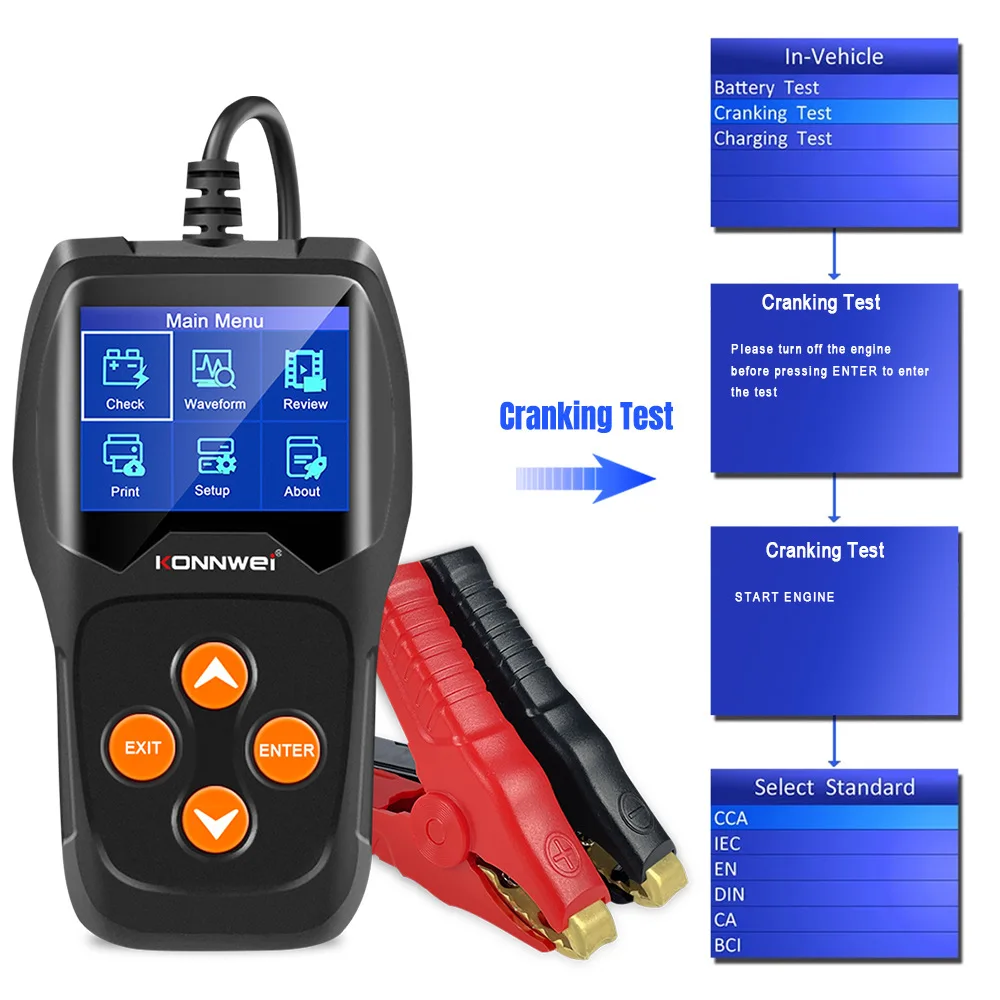 KW600 Car Battery Tester Color Screen Waveform AGM Storage Battery Internal Resistance Detector