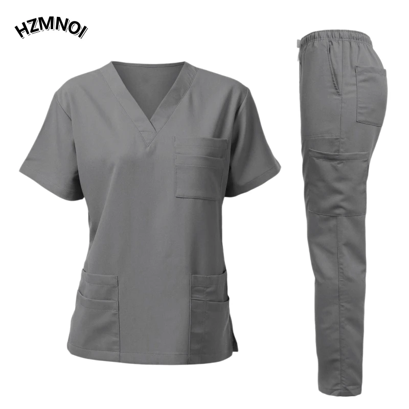 Beauty and plastic surgery men's and women's short sleeved hand washing suit set, split elastic slim fit scrub suit