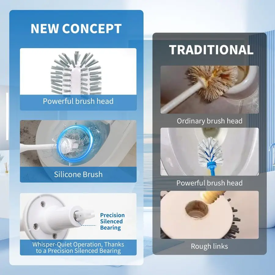 Scopino per WC, potente lavapavimenti ultra silenzioso, spazzola autopulente impermeabile IPX7 per malta per vasca da bagno, spazzola rotante senza fili
