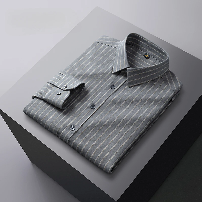 New in shirt wool hight qulity long sleeve shirts for men slim fit casual shirt soft plaid striped tops elegants  office clothes