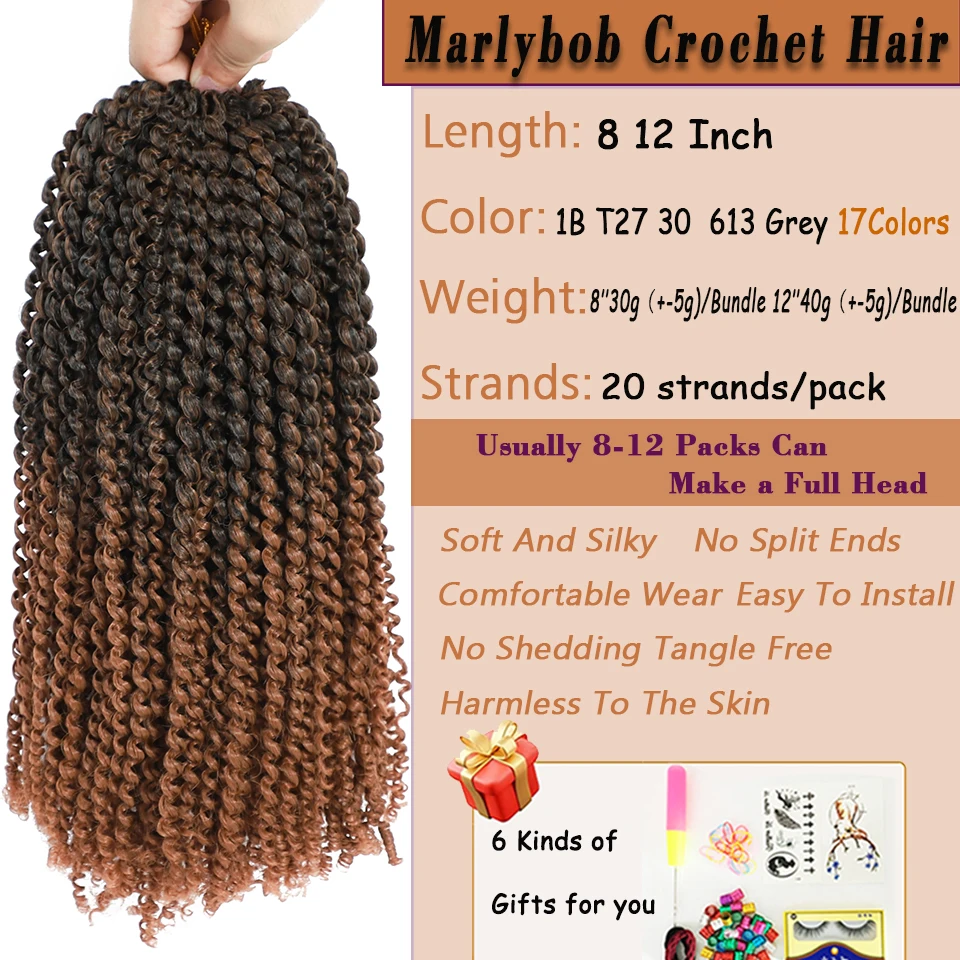 8 12 Inch Short Passion Twist Crochet Hair Marlybob Kinky Curly Crochet Hair Synthetic Water Wave Crochet Braids for Women Kids