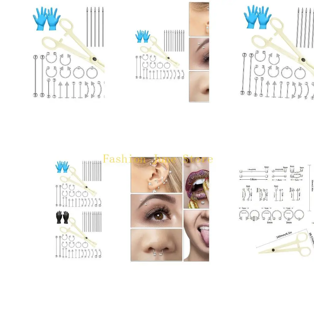 N5KA Pack Of 32 Surgical Steel Piercing Tools Complete Set For DIY Body Jewelry