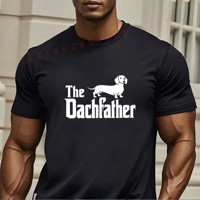 Men's The Dachfather Dachshund Graphic T-Shirt - Funny Dog Lover Tee With Dachshund Design Funny Present Short Sleeve TShirts