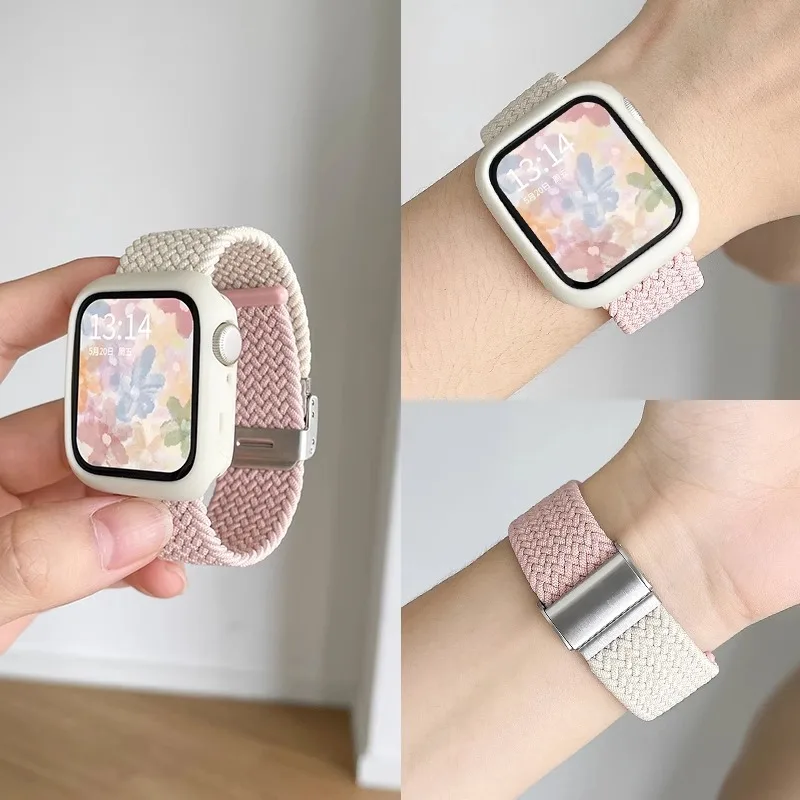 Etui + Pasek do Apple Watch Serii 11 10 9 8 7 6 5 SE 46mm 45 41 44 42 38mm Kolorowe, kontrastowe dla kobiet, do iWatch Ultra 3 Band 49mm