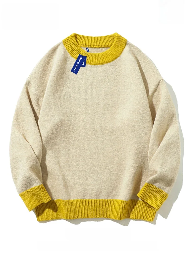 

Свитер-пуловер оверсайз Wassup Dozen с круглым вырезом, вязаный, в стиле колор-блок, осенний, универсальный, свободного кроя, удобный